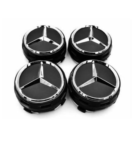 Mercedes Benz Alloy Wheel Centre Caps Black, Red Badges AMG A B C E S Class 75mm