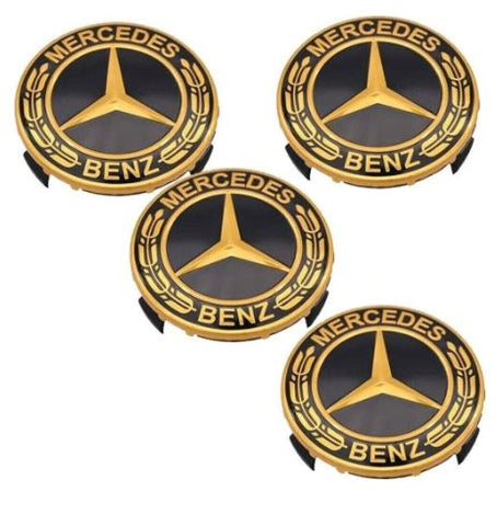 New Mercedes Benz Alloy Wheel Centre Caps 75mm Badges Gold Hub Emblem A C E G S