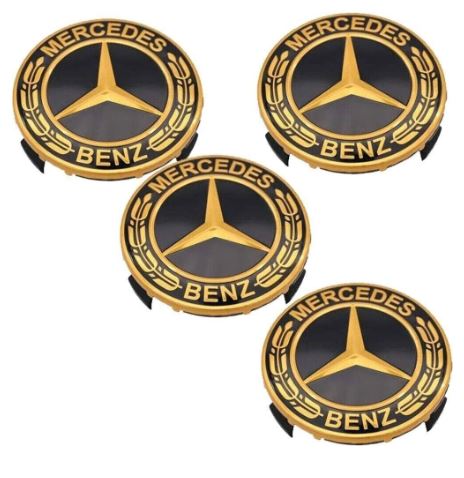 New Mercedes Benz Alloy Wheel Centre Caps 75mm Badges Gold Hub Emblem A C E G S
